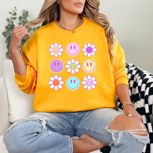 Daisy Smiley Face Grid Sweatshirt