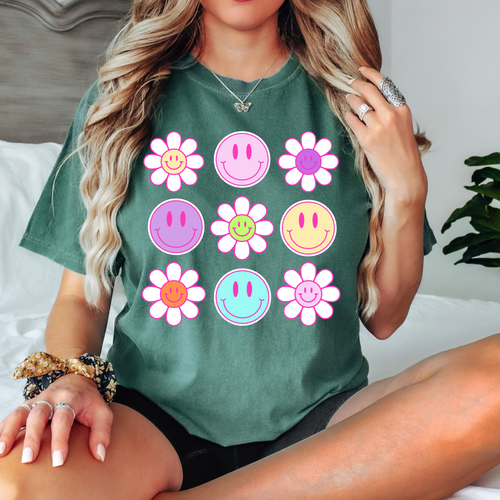 Daisy Smiley Face Grid T-Shirt